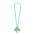 St. Patrick's Day Green Plastic Bead Necklace with Glitter Shamrock Pendant Party Jewelry - Glitter Clover (IR1204C19GR)