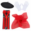 Gedetailleerd overzicht van de Halloween cosplay kostuum accessoire set met hoed en sjaal. - Eén maat / Zwarte Set (24CLSET497)