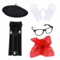 Halloween cosplay kostuum accessoires set met zwarte baret, witte handschoenen en rode sjaal. - Eén maat / Klassieke Set (24CLSET593)