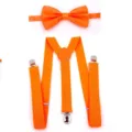 Orange adult suspenders and bow tie set, Y-back design with metal clips for daily wear. - Orange Red