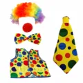 Conjunto de disfraz de payaso de Halloween con peluca arcoíris, nariz roja, chaleco de lunares. - 21CLSET403A Conjunto de Cinco Piezas