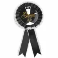 Bruidegom lint badge zwart witte rozet insigne huwelijksfeest decoratie hoofdafbeelding - Bruidegom Zwart-Wit Badge (17HE9415BK)