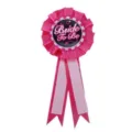 Bachelorette party badge pink satin rosette ribbon pin Bride to Be party favor accessory - Pink Ribbon Badge (HKBA001)