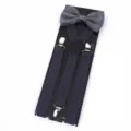 Adult gray suspenders and bow tie set with metal clips, perfect for weddings, formal events, daily wear. - Dark Gray