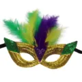 Mardi Gras sequin mask with colorful feathers for party masquerade celebration carnival dress up - Three-Color Feather Style A - Gold