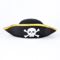 Cappello da pirata di Halloween tricorno nero costume con bordo dorato e teschio design - Taglia unica / Cappello da pirata con bordatura dorata