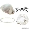 80s old lady cosplay costume set featuring grey hair wig bun cat eye glasses and pearl necklace. - One Size / 22DMSET399