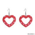 Red leather heart dangle earrings with pink heart pattern, stylish drop earrings for women. - Red Heart Leather Earrings (HE1030GR-1)