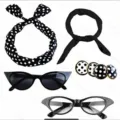 Jaren 50 Vintage Feest Accessoires Set Stippen Hoofdband Kattenoog Bril 5st Zwart - Klassieke 5-Delige Set(23PESET013)