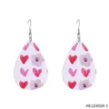 Chic teardrop faux leather earrings with pink heart and flower print, elegant silver hooks. - Teardrop Pink Heart Floral Leather Earrings (HE1030GR-3)