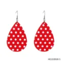 Red white polka dot teardrop faux leather earrings with silver hooks for women stylish accessory - Red Base White Polka Dot Teardrop Leather Earrings (HE1030GR-5)