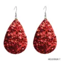 Red glitter teardrop earrings with silver hooks fashion jewelry for women daily - Red Sequin Teardrop Earrings (HE1030GR-7)