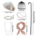 80s old lady cosplay costume set with granny wig glasses pearl necklace scarf cane prop - One Size / L26DMSET0719C