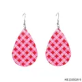 Red and pink plaid teardrop leather earrings, fashionable lightweight hook dangle earrings for women. - Red and Pink Plaid Teardrop Leather Earrings (HE1030GR-9)