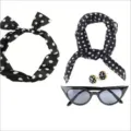 50s vintage women party set polka dot headband scarf cat eye sunglasses earrings set. - Simple Black and White 5-Piece Set(23PESET007A)