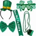 St. Patrick's Day feest kostuum set groene pailletten hoge hoed klaver blad bril - Eén maat / Set