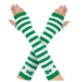 Green white striped fingerless gloves st patricks day shamrock arm warmers costume accessories - IR1126A20GR