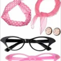 50s Vintage Women Party Costume Set Pink Polka Dot Headband Scarf Cat Eye Glasses 5 Pcs - Pink Party 5-Piece Set(PESET602PKA)
