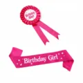 Roze verjaardag meisje rozet badge en satijnen sjerp set voor feestelijke decoraties - Eén maat / Meisje Sjerp Set(BISET191) / Roze