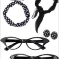 50s retro women party costume set featuring cat eye glasses polka dot headband and accessories - Classic Black 5-Piece Set(PESET602BKA)