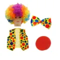 Set de disfraz de payaso con peluca colorida chaleco de lunares pajarita y nariz roja. - 21CLSET403G