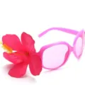 Pink Hawaiian party sunglasses with large tropical flower prop for summer beach events and photos. - One Size / Hibiscus Shape(HW414A22) / Pink
