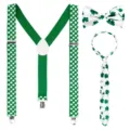 Set van groene klaverbretels vlinderdas en stropdas voor St. Patricksdag kostuum - Eén maat / Klaver 3-Delige Set