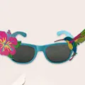 Hawaiian party sunglasses blue variant with hummingbird and hibiscus flower decor for summer. - One Size / Hummingbird Hibiscus Shape(HW414B22) / Blue