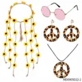 60s hippy kostuum accessoires set zonnebloem hoofdband zonnebril ketting oorbellen - Kwastje Zonnebloem Set (MD0905D22-2)