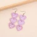 Pink glitter acrylic triple heart dangling earrings with sweet letter print for women. - Pink Sequin Letter Triple Heart Earrings (Pink QR1125Z23Z-8)