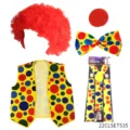 Clown costume set including red afro wig, nose, polka dot bow tie, vest and suspenders for party. - 22CLSET535