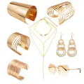 1970s Disco Hippie Feest Gouden Sieraden Set Meerlaagse Halsketting Manchetten Oorbellen - Set 3