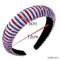 Patriotic Red White Blue Beaded Headband 3cm 12cm American Independence Day Hair Hoop SKU - One Size / Beaded Headband Style 2
