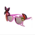 Pink Hawaiian party sunglasses with flamingo and cocktail props, fun summer beach holiday eyewear. - One Size / Flamingo Coconut Tree Shape(TS7096RE) / Rose Red