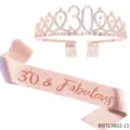 Rosegold 30. Geburtstag Diadem und Schärpe Set Strass Krone Party Deko Zubehör Geschenk - 30 & Fabulous(BI0713W21-13)