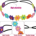 Colorful embroidered daisy flower headband elastic hair accessory for festival party. - Colorful Embroidery