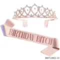 Roségold Geburtstag Tiara und Schärfe Set mit Strass Krone für Party Feier Dekoration. - BIRTHDAY BITCH(BI0713W21-15)