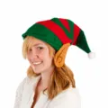 Christmas red and green velvet elf hat costume party festive dress up accessory for adults. - Adult / CH0409 Red and Green Striped Elf Hat