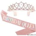 Roségold Geburtstag Tiara Diadem und glitzernde Schärpe Set Party Zubehör für Frauen - BIRTHDAY QUEEN(BI0713W21-16)