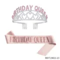 Geburtstag Königin Tiara und Schärpe Set, Strass Krone und rosa Glitzer Schärpe Party Zubehör - BIRTHDAY QUEEN(BI0713W21-23)