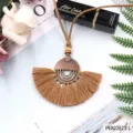 Vintage Boho Tassel Pendant Necklace Suede Cord Bronze Metal Hippie Jewelry Accessory - One Size / Tassel Necklace