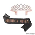 Roségold Tiara und schwarzer Glitzer Birthday Queen Schärpe Set für die Party Feier - BIRTHDAY QUEEN(BI0713W21-24)