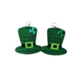 St. Patrick's Day groene hoge hoed lederen oorbellen met klaverblad en gesp voor feest - Eén maat / IR1105B20