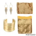 Gouden disco feestset variant, franje oorbellen, brede armband, glanzende pailletten. - Set 10