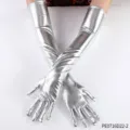Metallic silver long opera gloves for costume party, shiny theatrical cosplay party wear. - Long Silver Gloves / Silver
