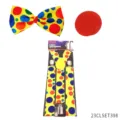 Clown costume set with polka dot bow tie suspenders and red nose for adult halloween party. - 23CLSET398