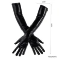 Black long faux leather gloves women evening opera dress costume accessories 53cm - Black PU Leather Long Gloves / Black
