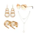 Vintage jaren 70 disco feest gouden sieraden set met zonnebril, oorbellen en ketting - Set 5