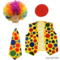 Colorful clown costume set with rainbow wig, polka dot vest, nose and tie for party. - 23CLSET497