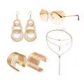 1970s Vintage Disco Hippie Party Gold Jewelry Set Featuring Gradient Sunglasses & Layers - Style 7